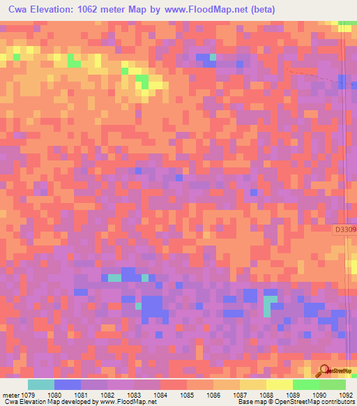 Cwa,Namibia Elevation Map