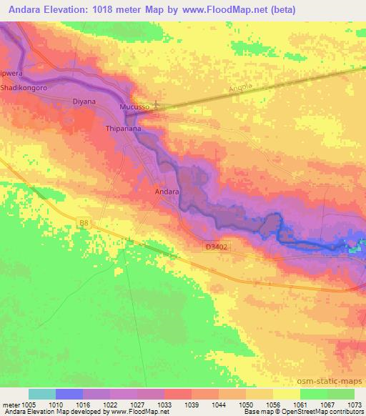 Andara,Namibia Elevation Map