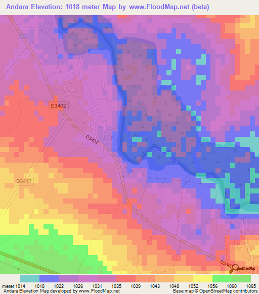 Andara,Namibia Elevation Map