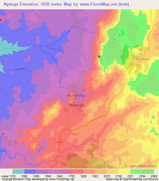 Nyanga,Zimbabwe Elevation Map