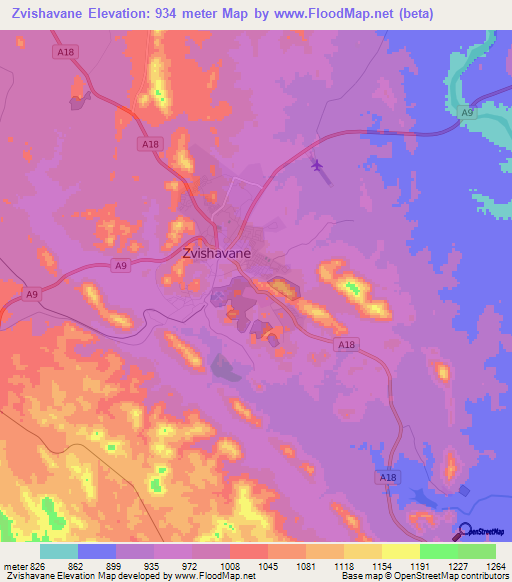 Zvishavane,Zimbabwe Elevation Map