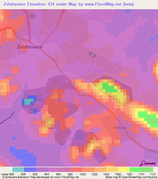Zvishavane,Zimbabwe Elevation Map
