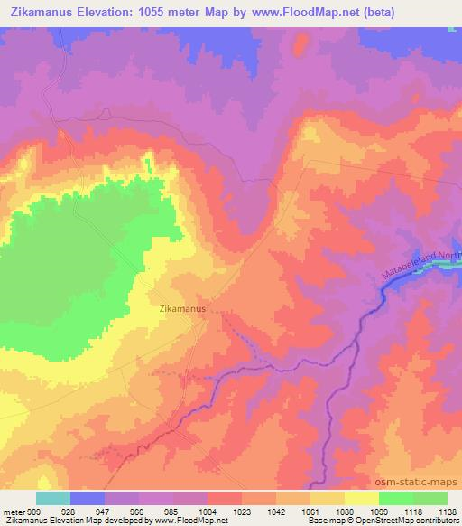 Zikamanus,Zimbabwe Elevation Map