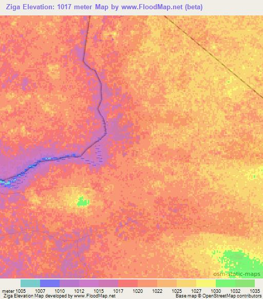 Ziga,Zimbabwe Elevation Map