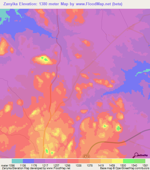 Zanyika,Zimbabwe Elevation Map