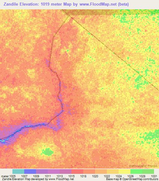Zandile,Zimbabwe Elevation Map