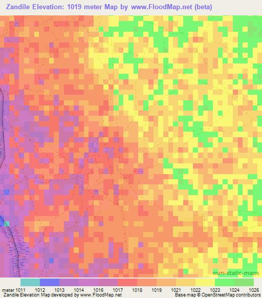 Zandile,Zimbabwe Elevation Map