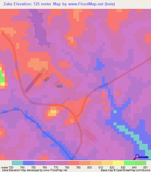 Zaka,Zimbabwe Elevation Map