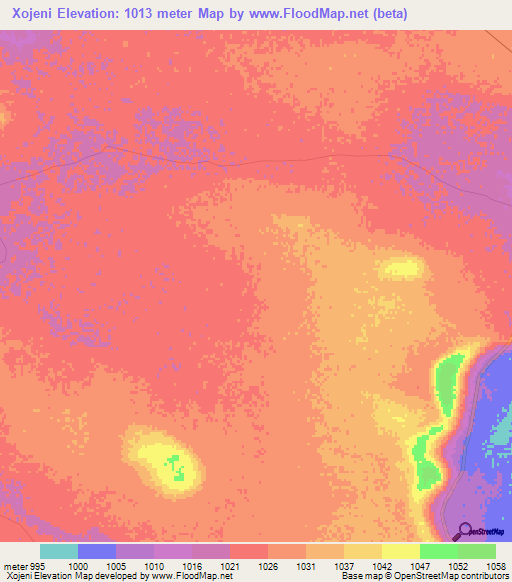 Xojeni,Zimbabwe Elevation Map