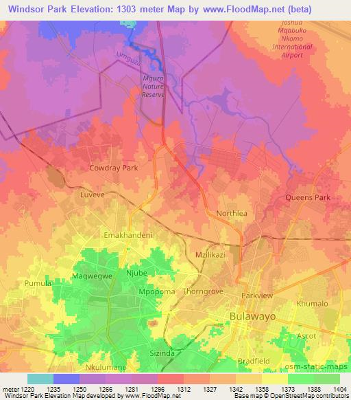 Windsor Park,Zimbabwe Elevation Map