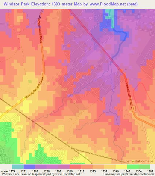 Windsor Park,Zimbabwe Elevation Map