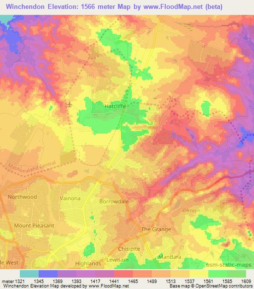 Winchendon,Zimbabwe Elevation Map