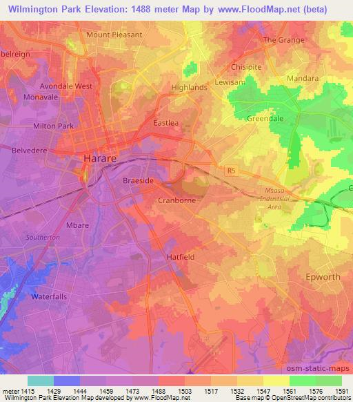 Wilmington Park,Zimbabwe Elevation Map