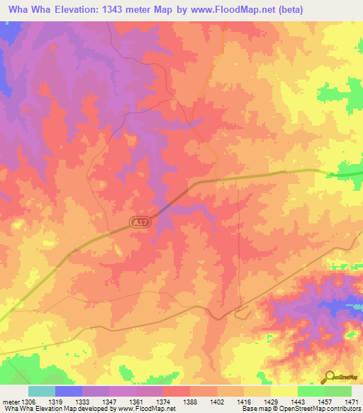 Wha Wha,Zimbabwe Elevation Map