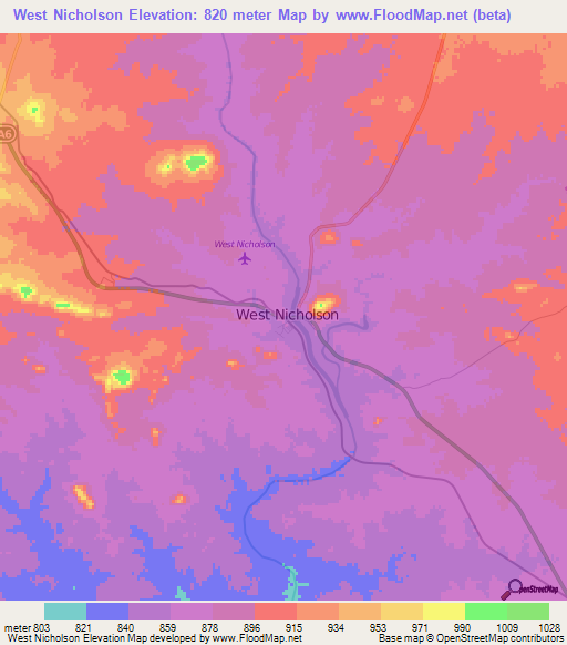 West Nicholson,Zimbabwe Elevation Map