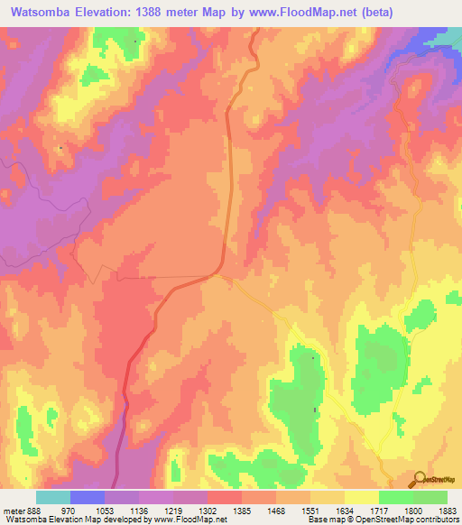 Watsomba,Zimbabwe Elevation Map