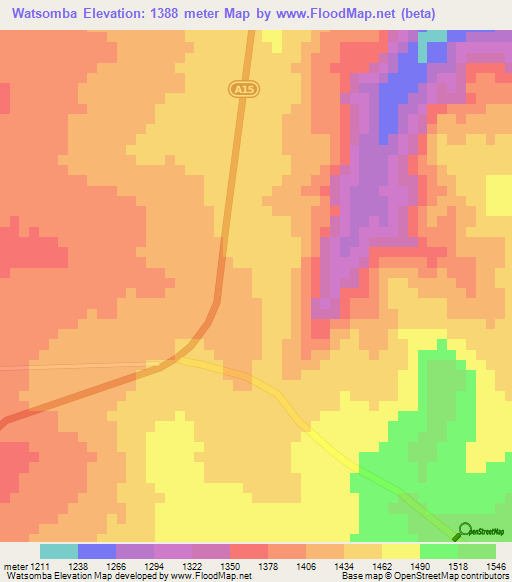 Watsomba,Zimbabwe Elevation Map