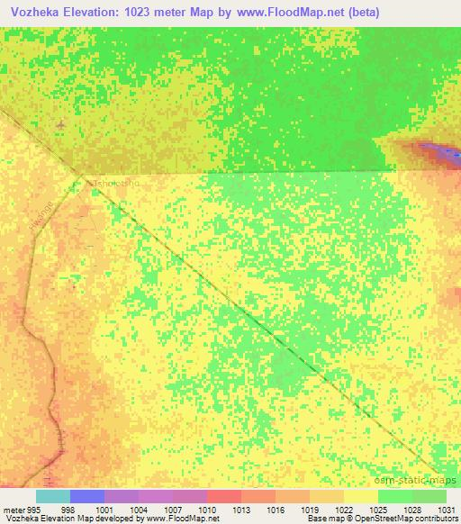 Vozheka,Zimbabwe Elevation Map