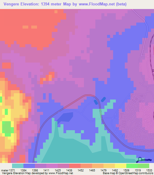 Vengere,Zimbabwe Elevation Map