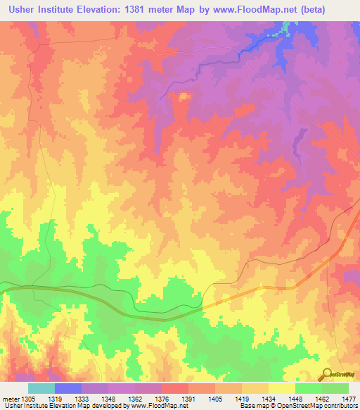 Usher Institute,Zimbabwe Elevation Map