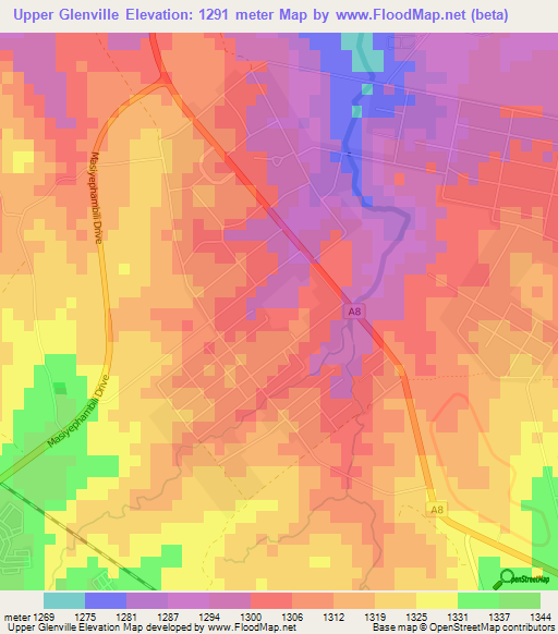 Upper Glenville,Zimbabwe Elevation Map