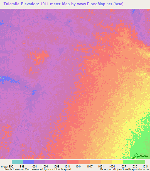 Tulamila,Zimbabwe Elevation Map