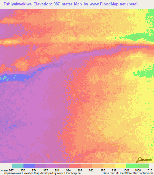 Tshiyakwakiwe,Zimbabwe Elevation Map
