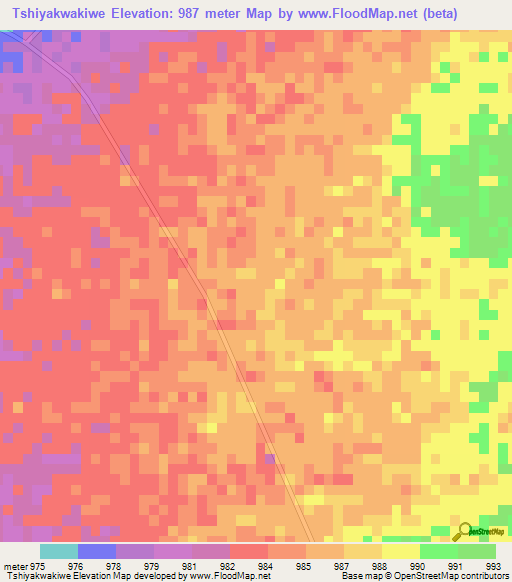 Tshiyakwakiwe,Zimbabwe Elevation Map