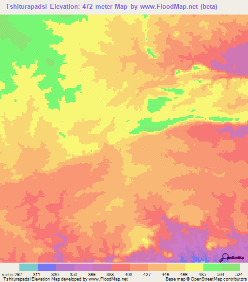 Tshiturapadsi,Zimbabwe Elevation Map