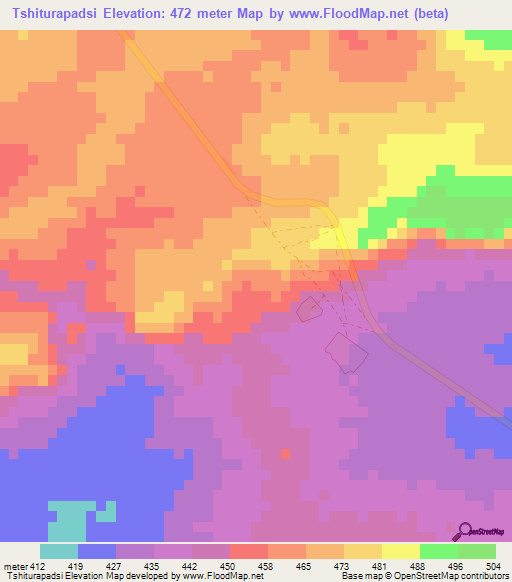 Tshiturapadsi,Zimbabwe Elevation Map