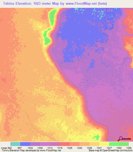 Tshinu,Zimbabwe Elevation Map