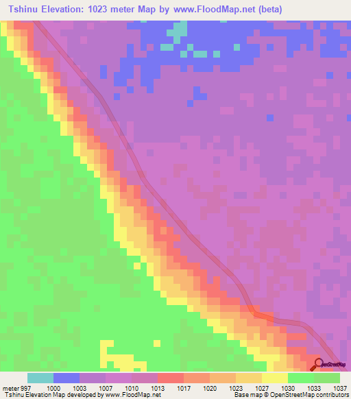Tshinu,Zimbabwe Elevation Map