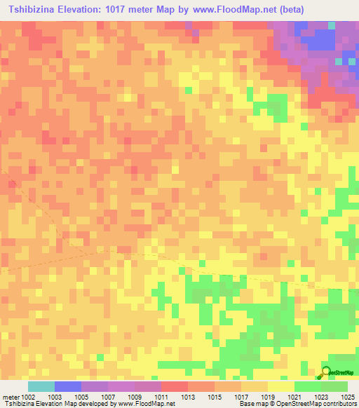 Tshibizina,Zimbabwe Elevation Map