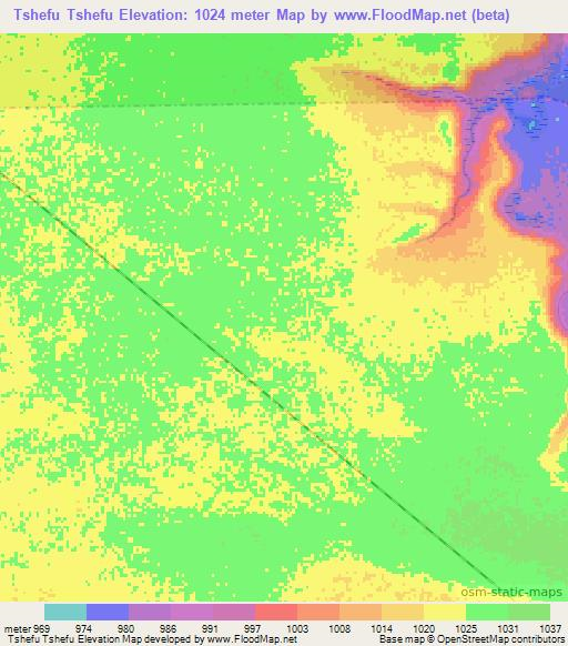 Tshefu Tshefu,Zimbabwe Elevation Map