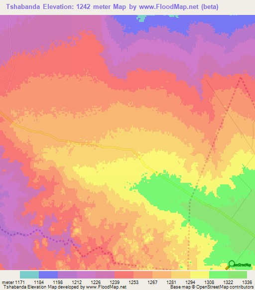 Tshabanda,Zimbabwe Elevation Map