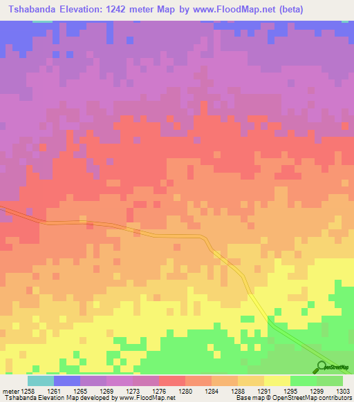 Tshabanda,Zimbabwe Elevation Map