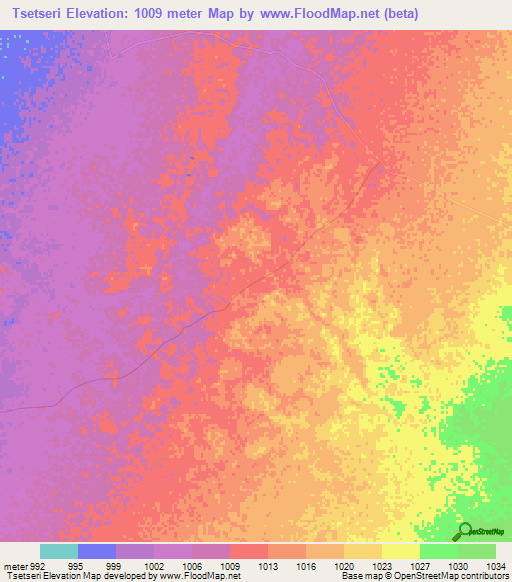 Tsetseri,Zimbabwe Elevation Map