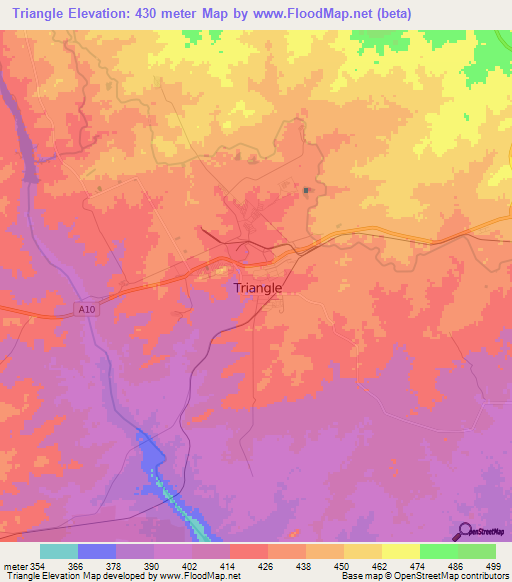 Triangle,Zimbabwe Elevation Map
