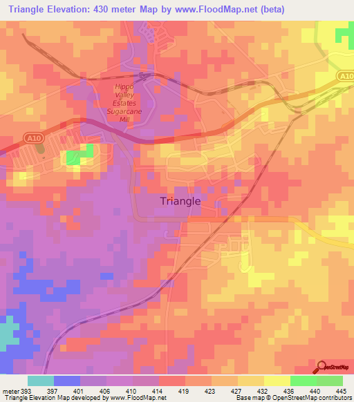 Triangle,Zimbabwe Elevation Map
