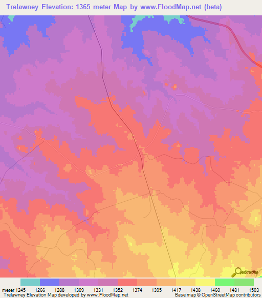 Trelawney,Zimbabwe Elevation Map