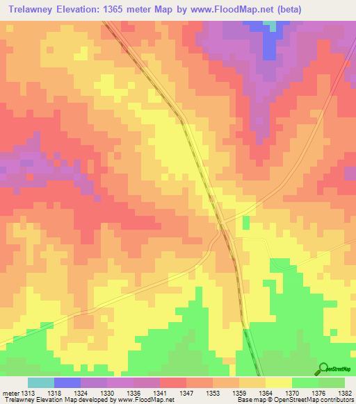 Trelawney,Zimbabwe Elevation Map