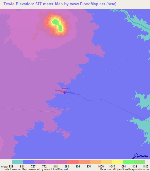 Towla,Zimbabwe Elevation Map