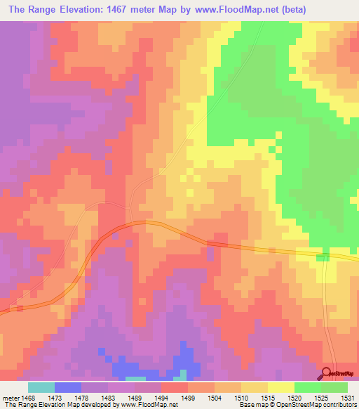The Range,Zimbabwe Elevation Map