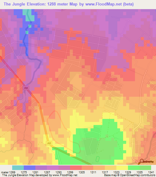 The Jungle,Zimbabwe Elevation Map