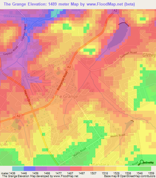 The Grange,Zimbabwe Elevation Map