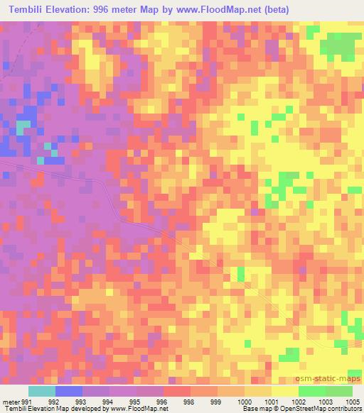Tembili,Zimbabwe Elevation Map