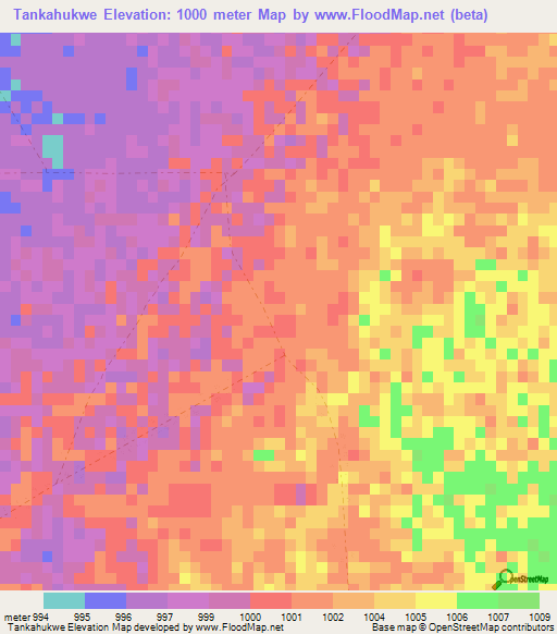 Tankahukwe,Zimbabwe Elevation Map