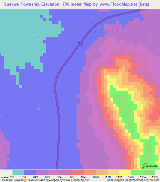 Suskwe Township,Zimbabwe Elevation Map