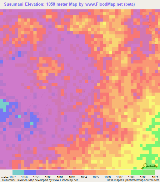Susumani,Zimbabwe Elevation Map