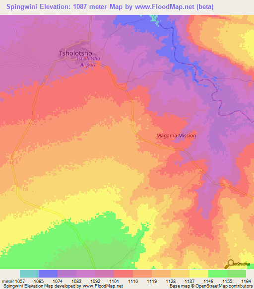 Spingwini,Zimbabwe Elevation Map